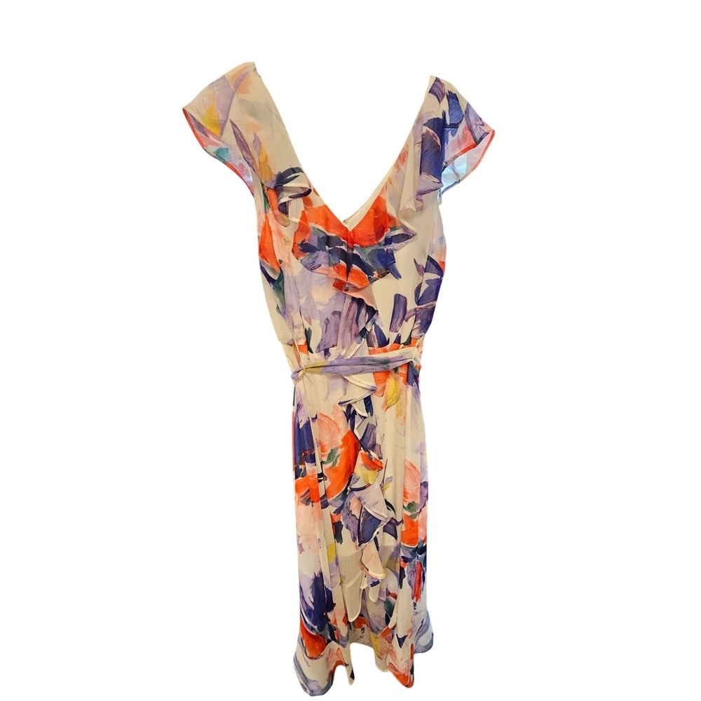Harper Rose Floral V-Neck Ruffle Midi Dress Orange Multi PL51278H Size 14